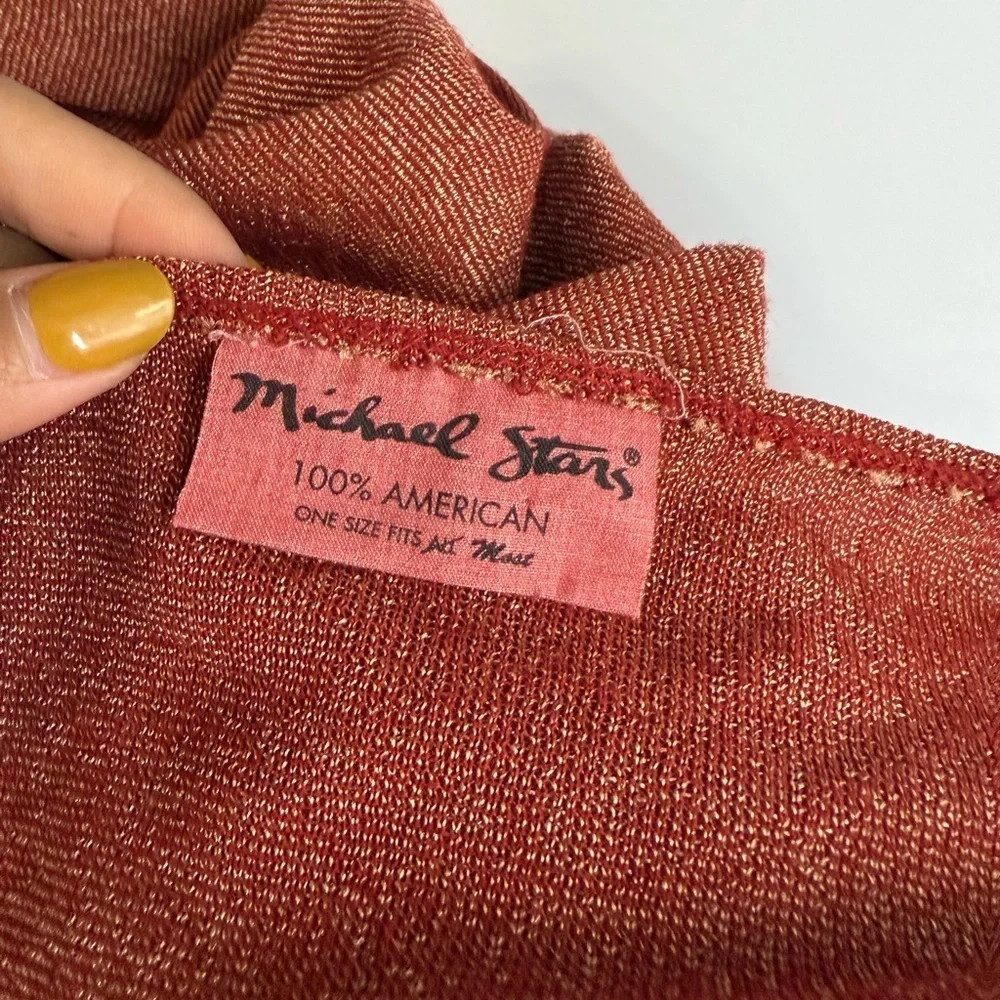Michael Stars Women’s Red Metallic V-Neck Long Sleeve Tee One Size Fits All Most